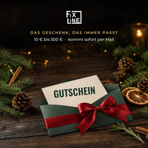 FIXLINE Gutschein als Weihnachtsgeschenk mit roter Schleife