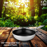 Wok-Einsteigerset Wokpfanne 28 cm (Schwarz Wabenbeschichtung) + Glasdeckel 28 cm