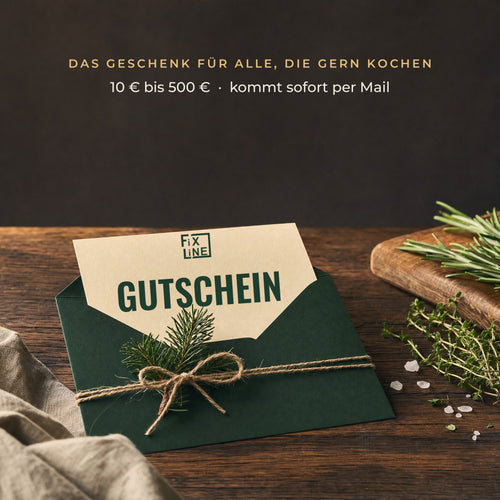 FIXLINE Geschenkgutschein im grünen Umschlag mit Tannenzweig – 10 € bis 500 €, kommt sofort per Mail